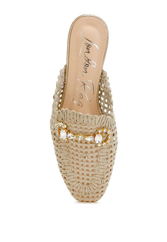 ROBOMA Metallic Woven Diamante Mules