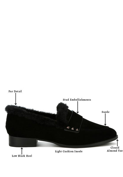 ALLIE Fur Trim Suede Loafers