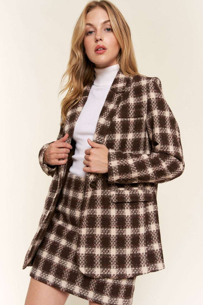 And The Why Full Size Plaid Brushed Blazer