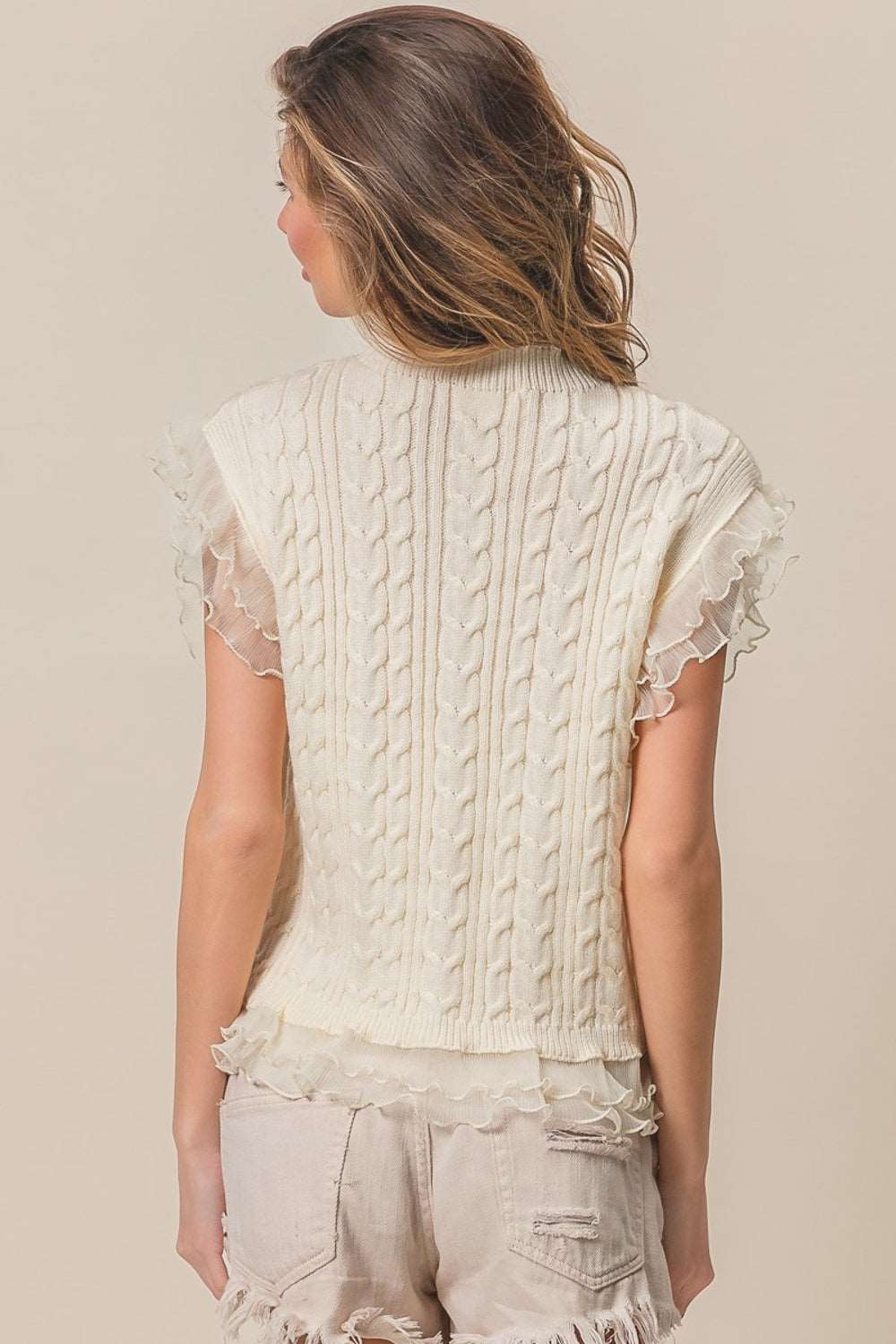 Chiffon Edge Cable Knit Top