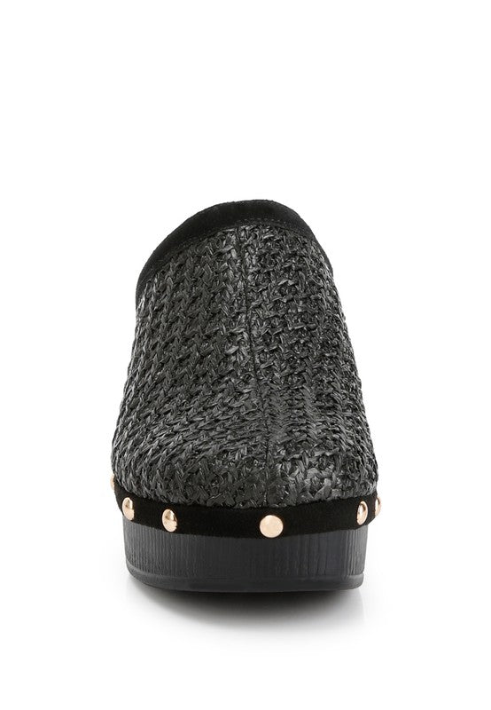 JEYDENA Raffia Platform Clogs