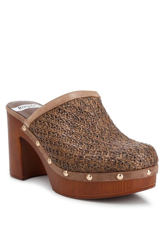 JEYDENA Raffia Platform Clogs