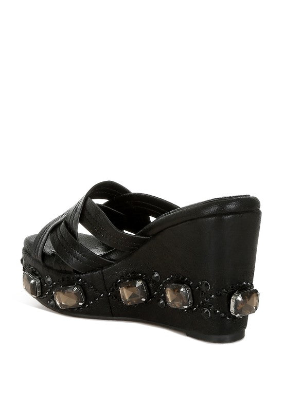 BLISTRONIC Chunky Diamante & Rhinestone Wedge Sandals