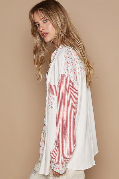 POL Embroidered Print Patch Shirt