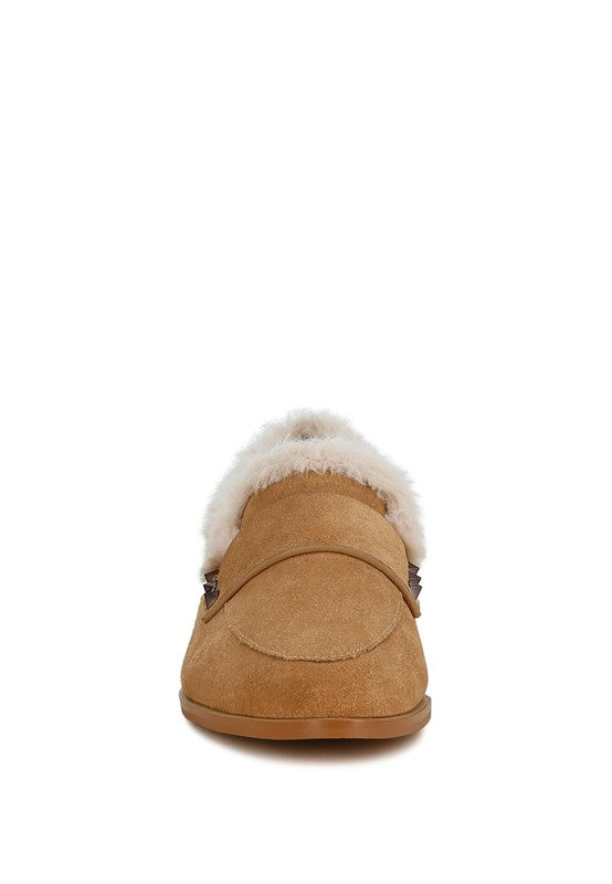 ALLIE Fur Trim Suede Loafers