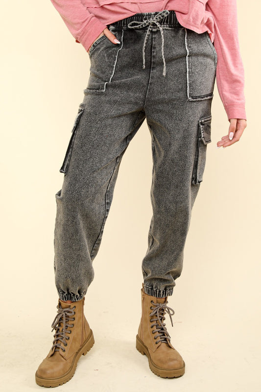 VERY J Washed Drawstring Cargo Joggers