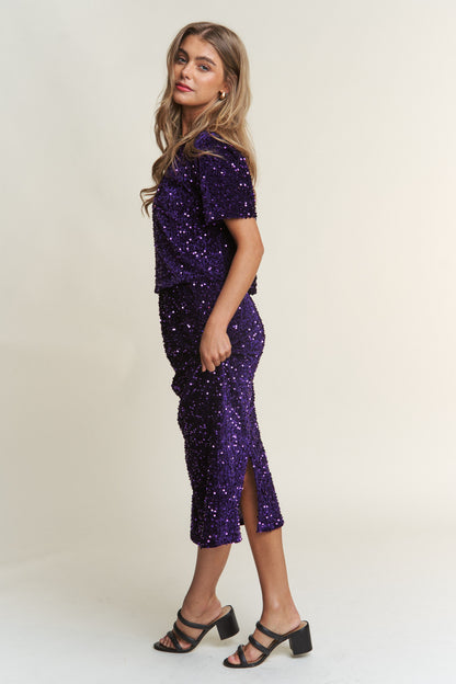 J.NNA Sequin Back Slit Midi Skirt