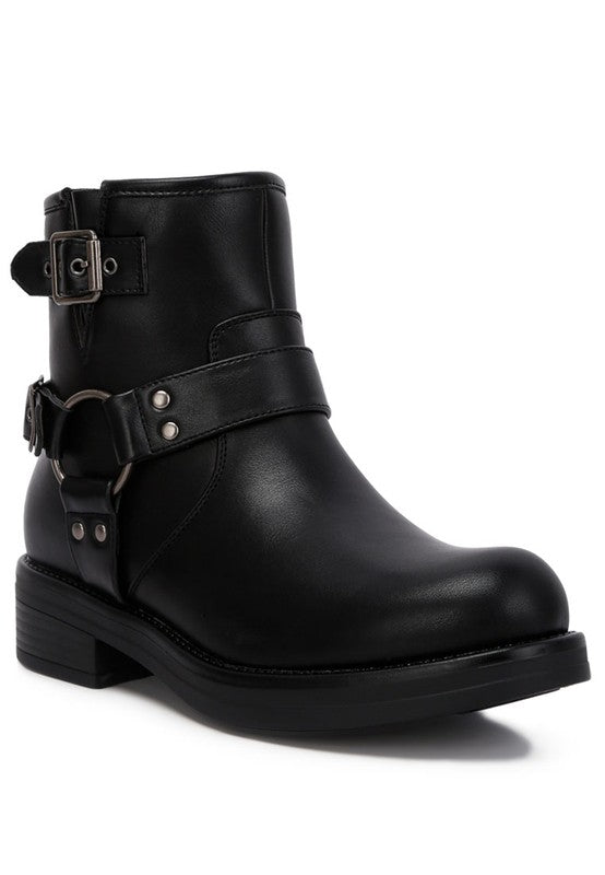 ALLUX Faux Leather Pin Buckle Boots