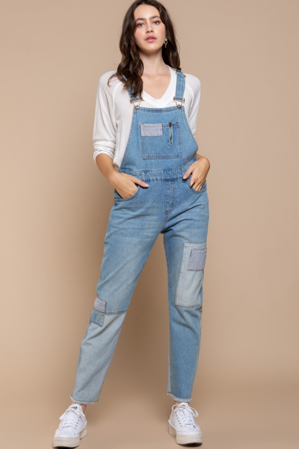 POL Slim Leg Denim Overalls