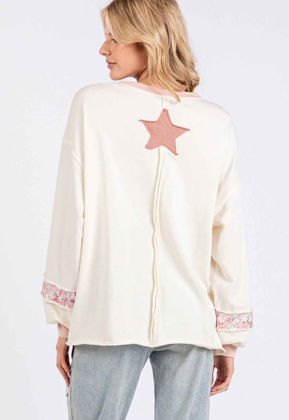 SAGE + FIG - Peace & Star Patch Contrast Round Neck Sweatshirt