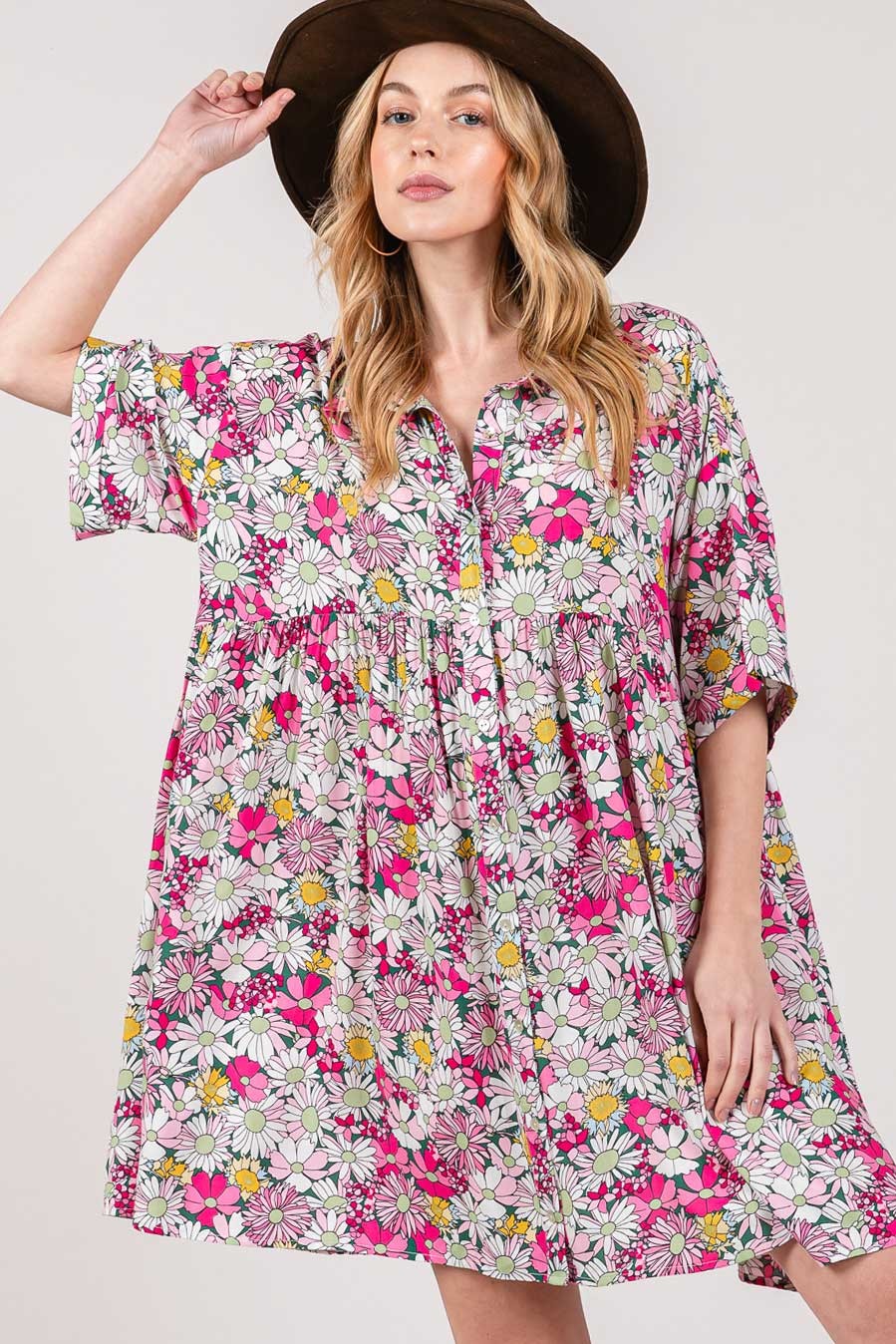 SAGE + FIG Floral Mini Shirt Dress