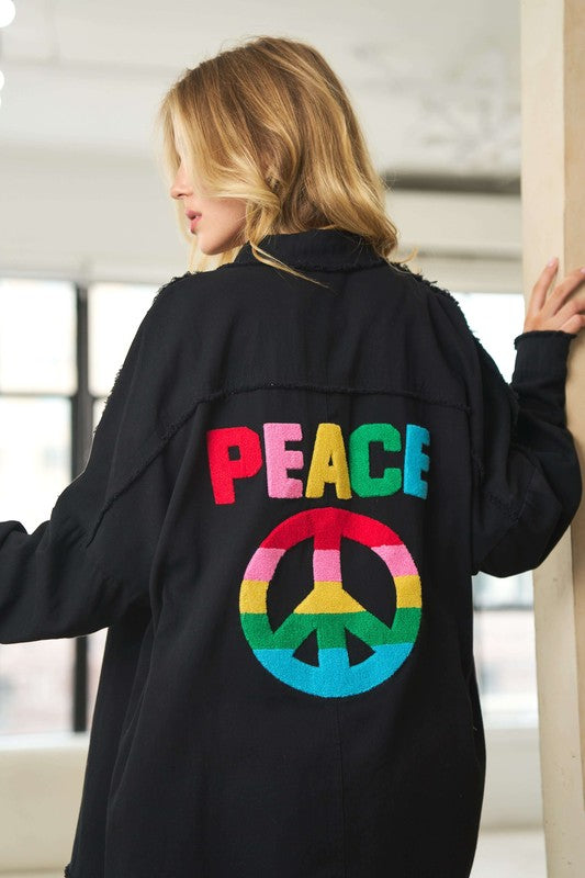 Davi & Dani Multi - Color Peace Symbol Button Up Shirt