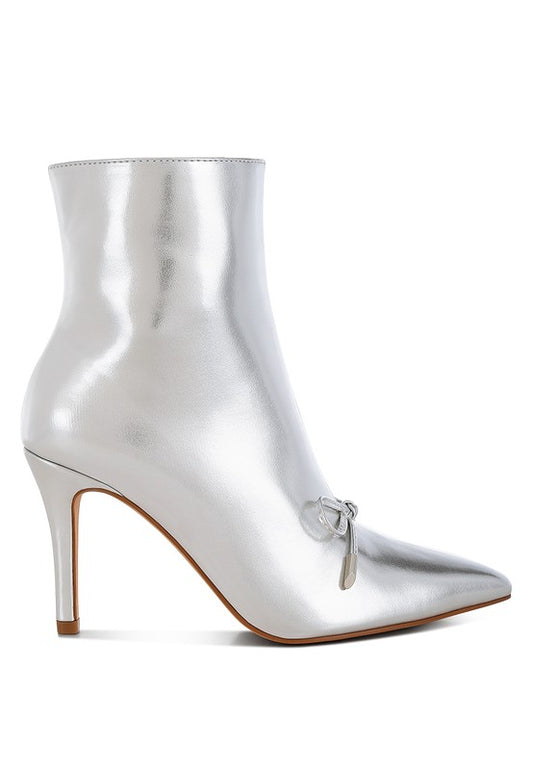 CAPPER Bow Detail Metallic High Ankle Boots