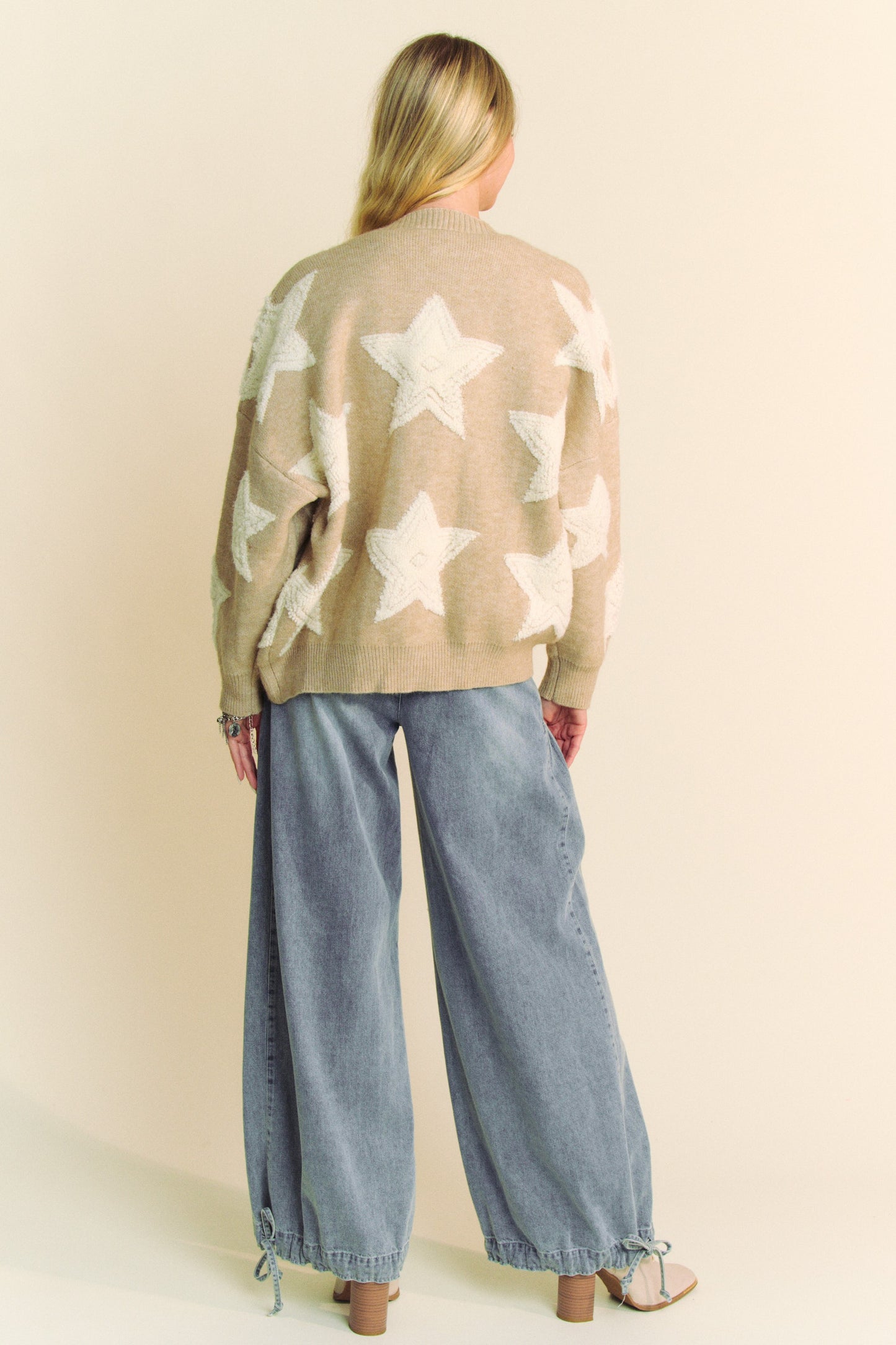 Davi & Dani - Fuzzy Star Button Down Cardigan