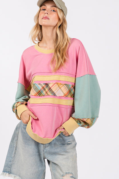 SAGE + FIG Raw Edge Color Block Sweatshirt