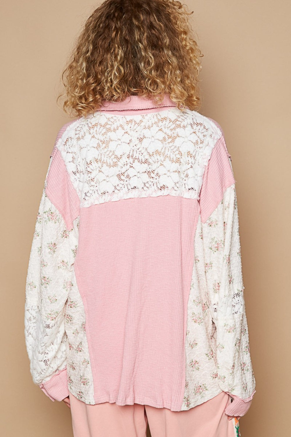 POL Floral Contrast Front Lace Pocket Shirt