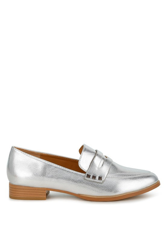 POTANIA Penny Strap Metallic Loafers