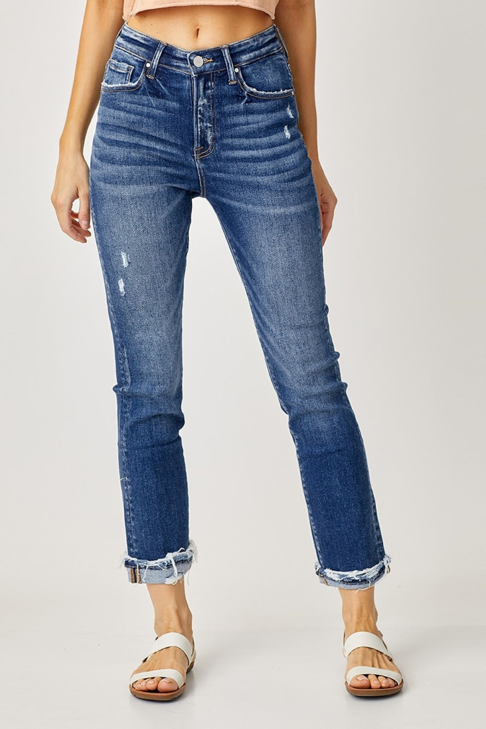 RISEN Full Size Frayed Cuffed Straight Jeans