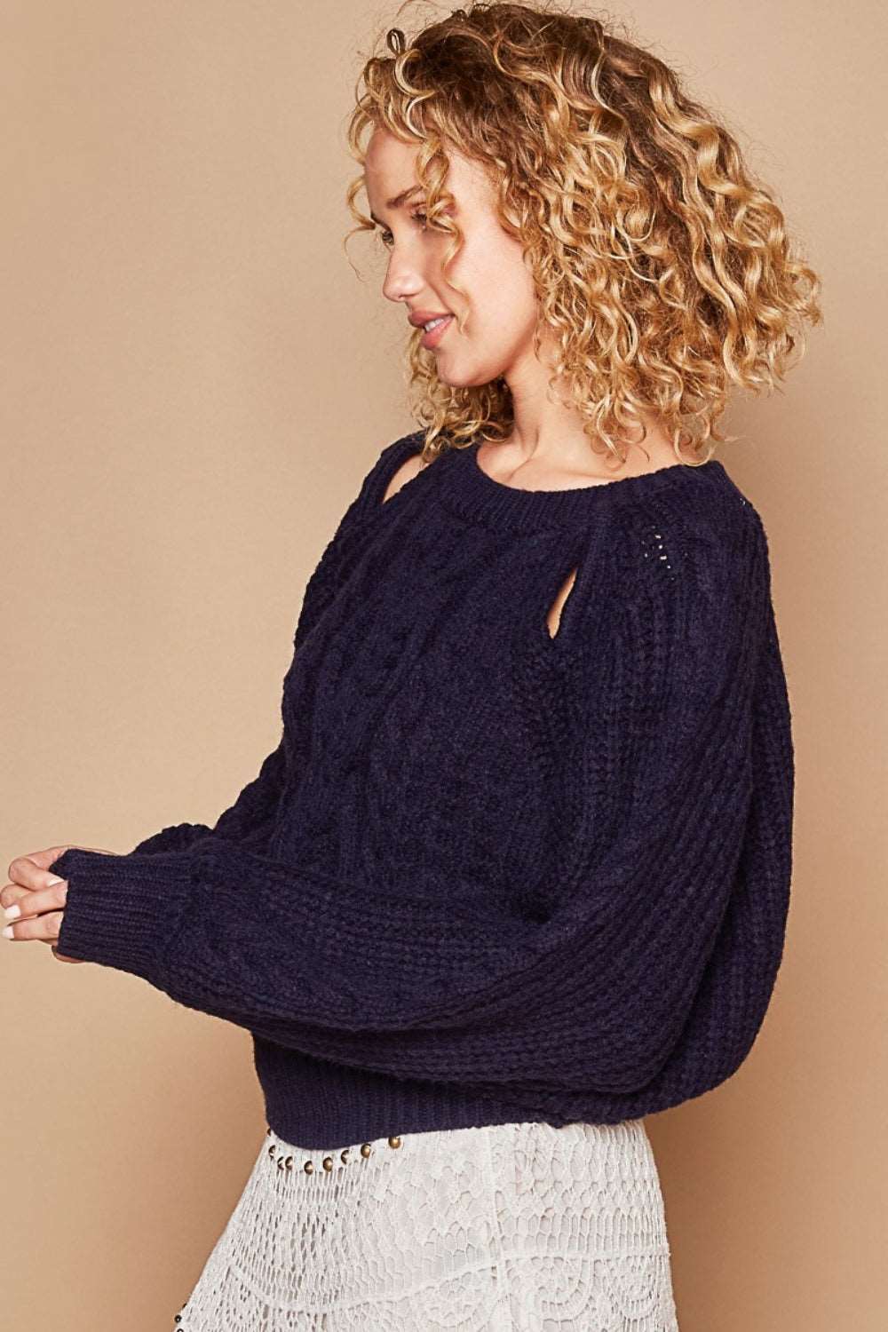 Cable Knit Cutout Sweater