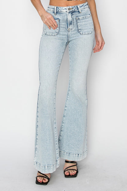 RISEN - Full Size Front Patch Pocket Flare Jeans