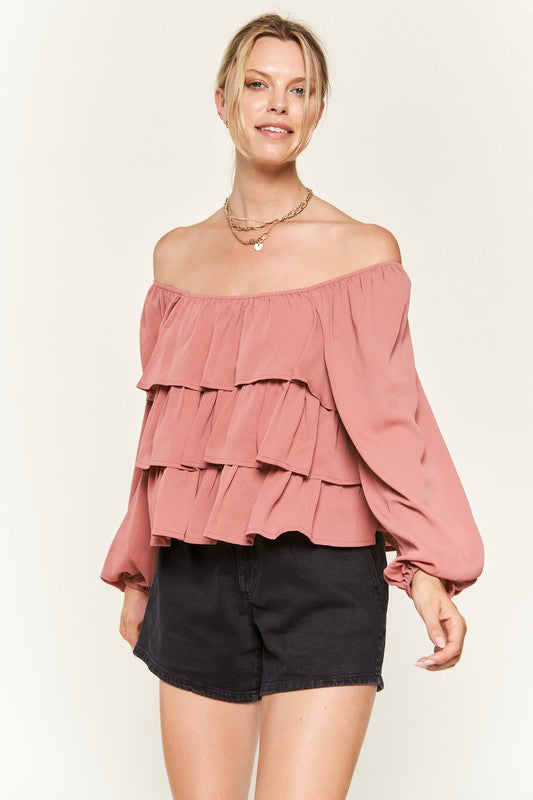 Jade By Jane Tiered Flounce Designed Blouse