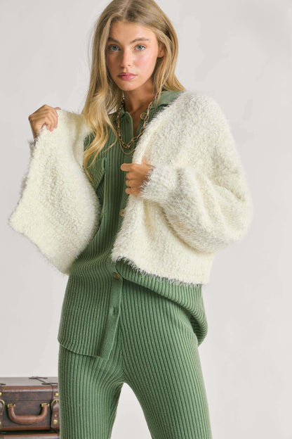 Davi & Dani Soft Fuzzy Eyelash Cardigan