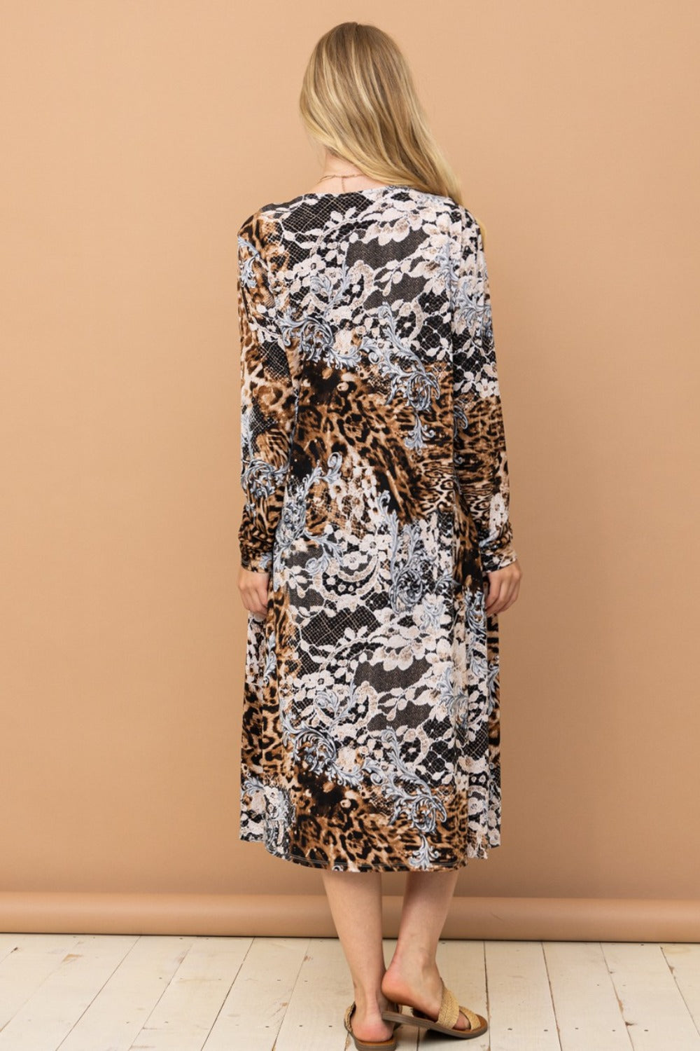 And The Why Leopard Floral Contrast Longline Kimono