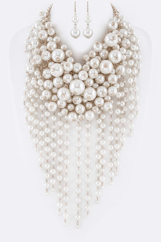 Statement Mix Pearl Layer Drop Necklace Set