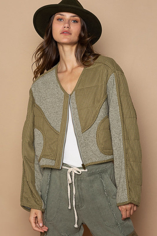 POL Quilted Knit Viding Knit Patch Jacket