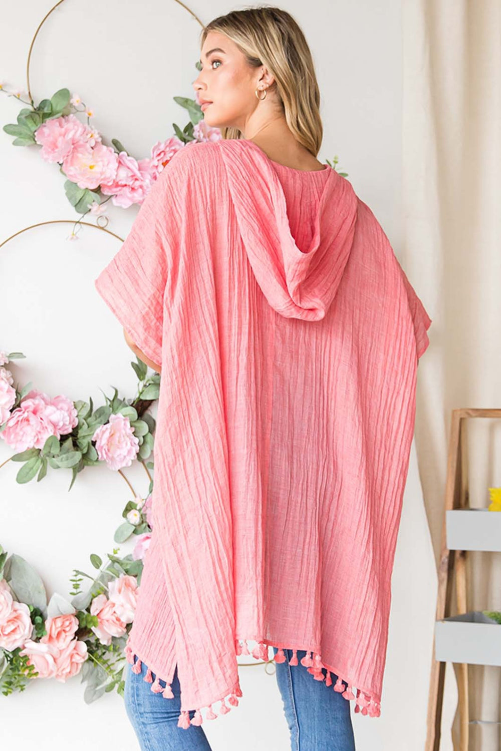 Cotton Bleu Tassel Hem Hooded Cover Up