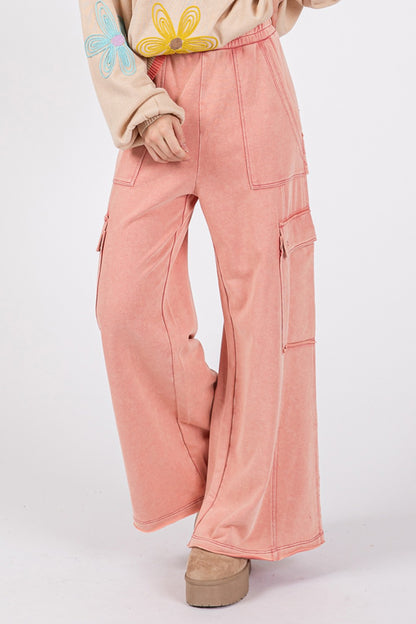 SAGE + FIG Knit Terry Wide Leg Utility Pants