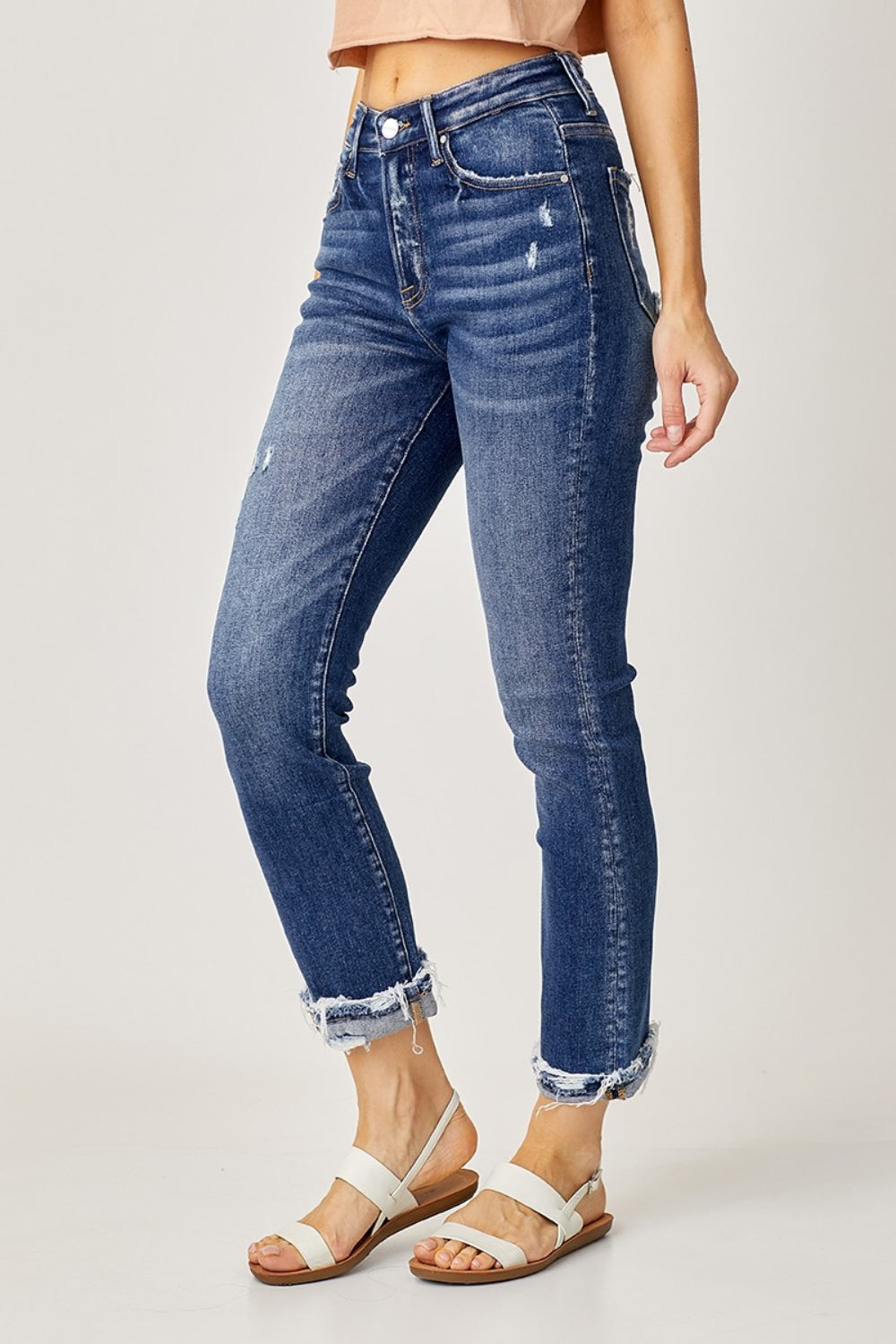 RISEN Full Size Frayed Cuffed Straight Jeans