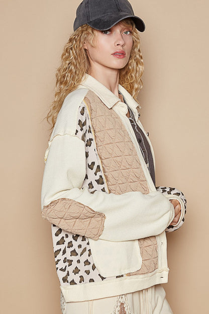 POL Leopard Exposed Seam Quilted Jacket