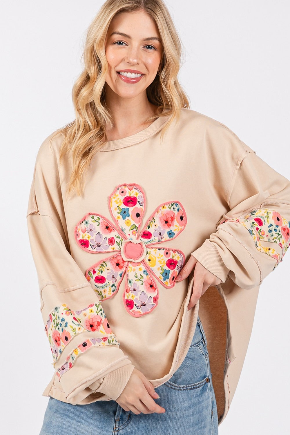 SAGE + FIG Daisy Patch Applique Sweatshirt