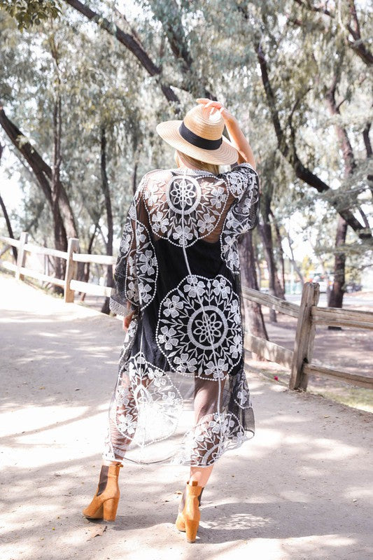 Contrast Mesh Lace Kimono