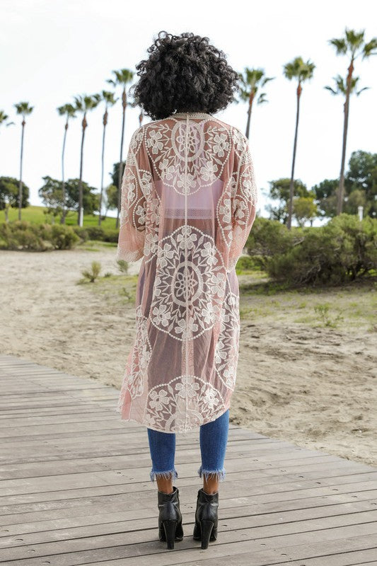 Contrast Mesh Lace Kimono