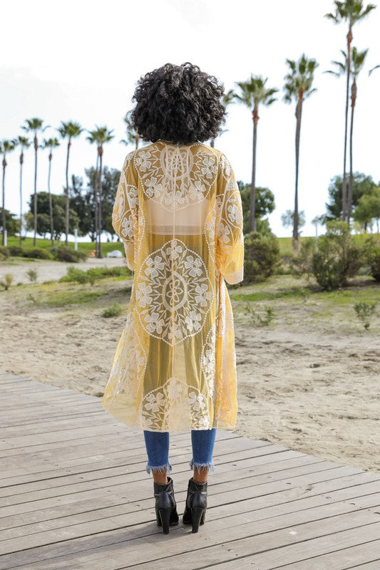 Contrast Mesh Lace Kimono