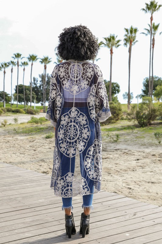 Contrast Mesh Lace Kimono