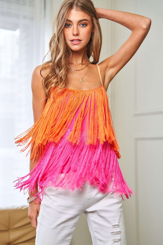 Davi & Dani Fringe Overlay Party Cami Top