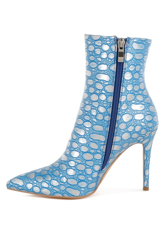 MOOLAH Embossed Stiletto Ankle Boots