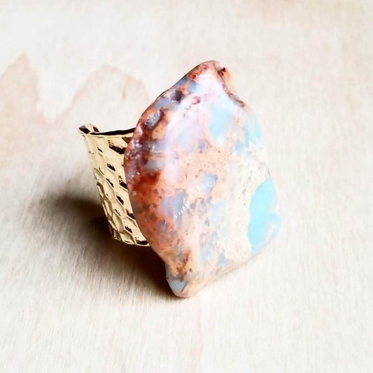 Aqua Terra Slab on Hammered Cuff Ring