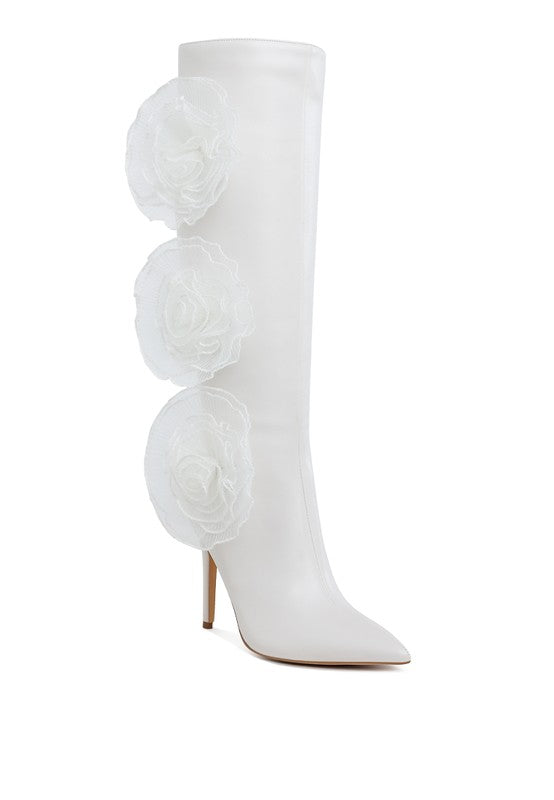 CHINKARA Sheer Big Rose Detail Long Boots