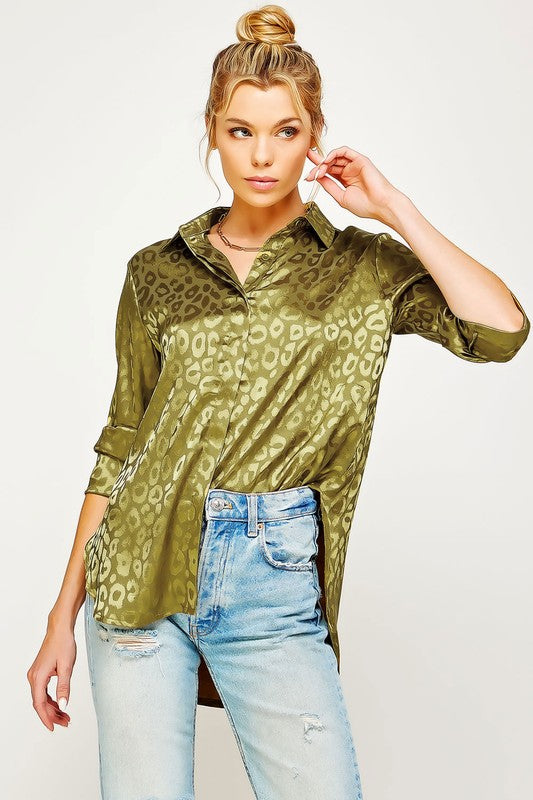 Sweet Generis Satin Leopard Print Top