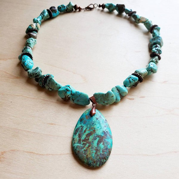 Chunky Turquoise Teardrop Pendant Necklace