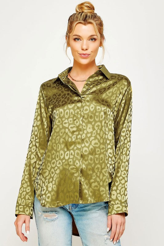 Sweet Generis Satin Leopard Print Top