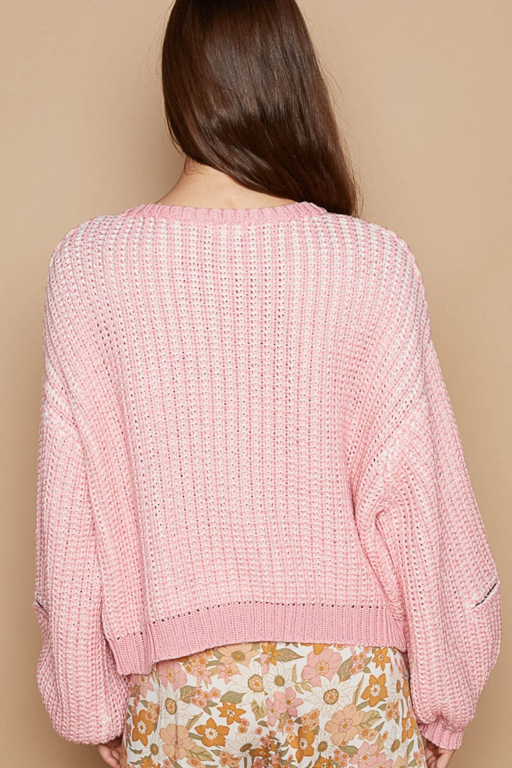 POL Heart Patch Zipper Point Sleeve Sweater