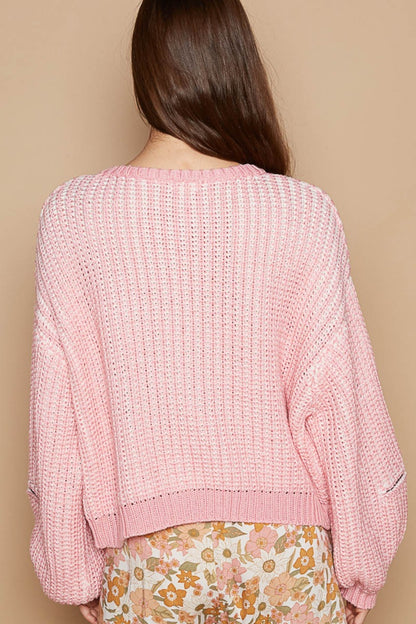 POL - Heart Patch Zipper Point Sleeve Sweater