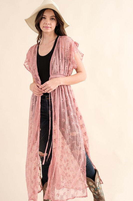 Sweet Generis Chiffon Embroidery Kimono Duster