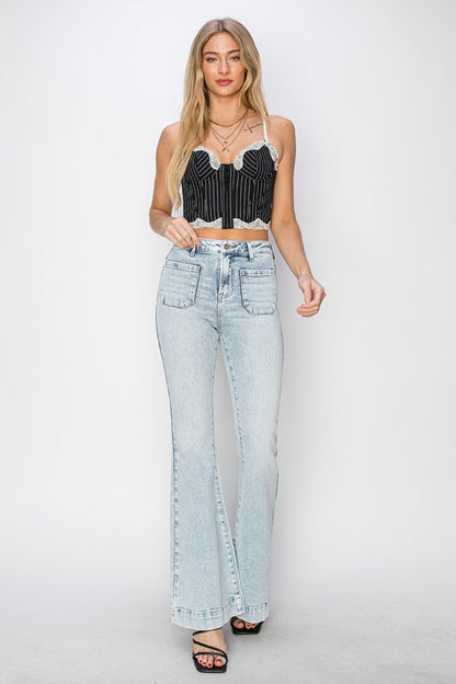 RISEN - Full Size Front Patch Pocket Flare Jeans