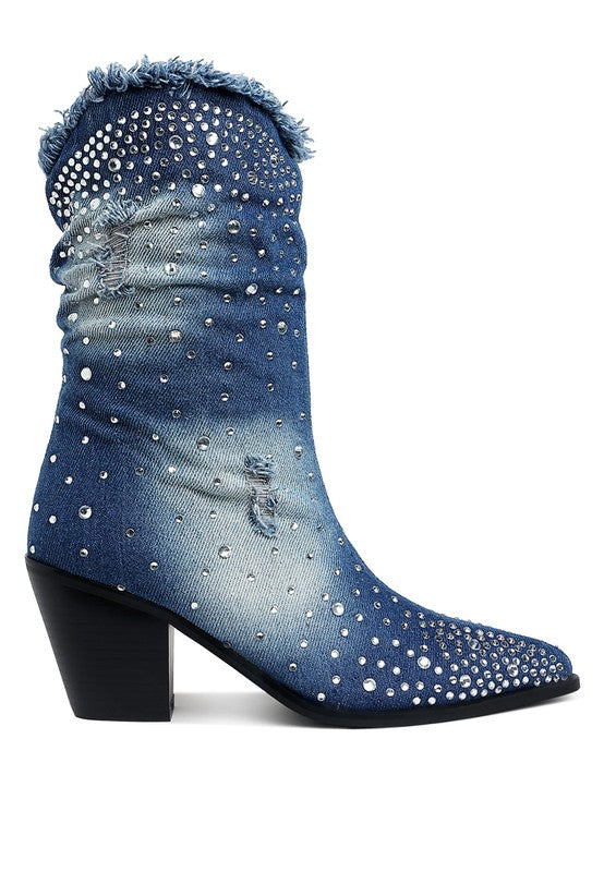 SAVANT Diamante & Rhinestones Denim Boots